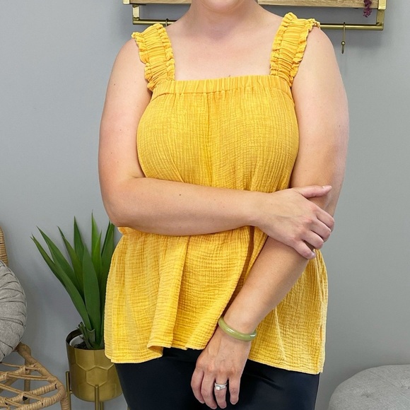 Yellow Tank Top Vibrant Lightweight Ruched - ODDI - Picture 4 of 7